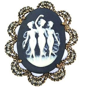 RARE KRAMER Trio of Muses Cameo Brooch Pin VINTAGE